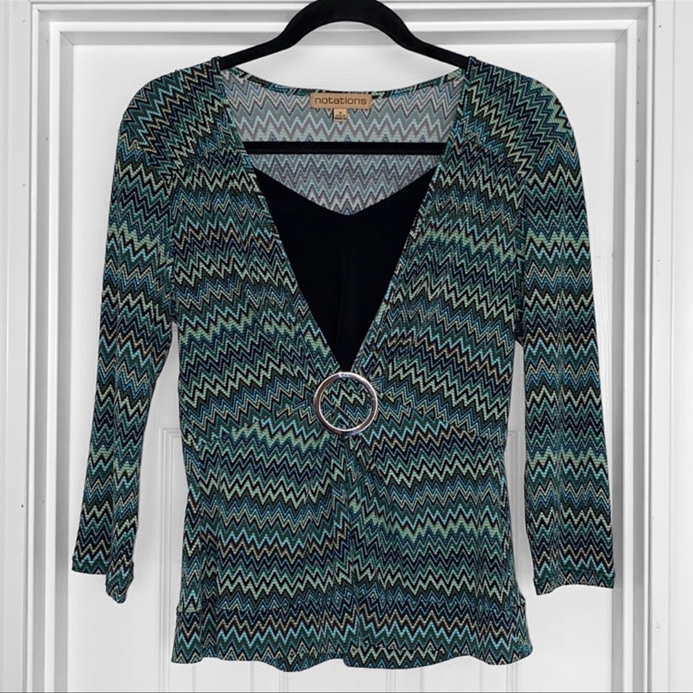 notations Front-gather Chevron print Blouse